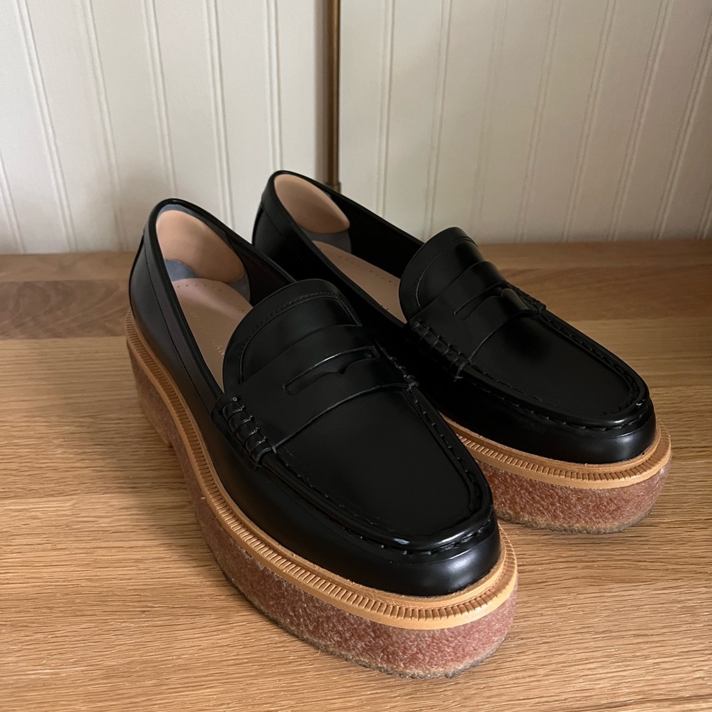 Loeffler Randall Black Gum Sole Platform Loafers